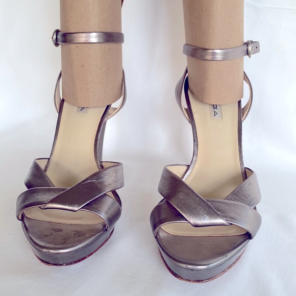 Via Spiga Shoes - Beautiful Via Spiga Silver Leather Ankle Strap High Heels Sandals 9M “Vero Cuoio